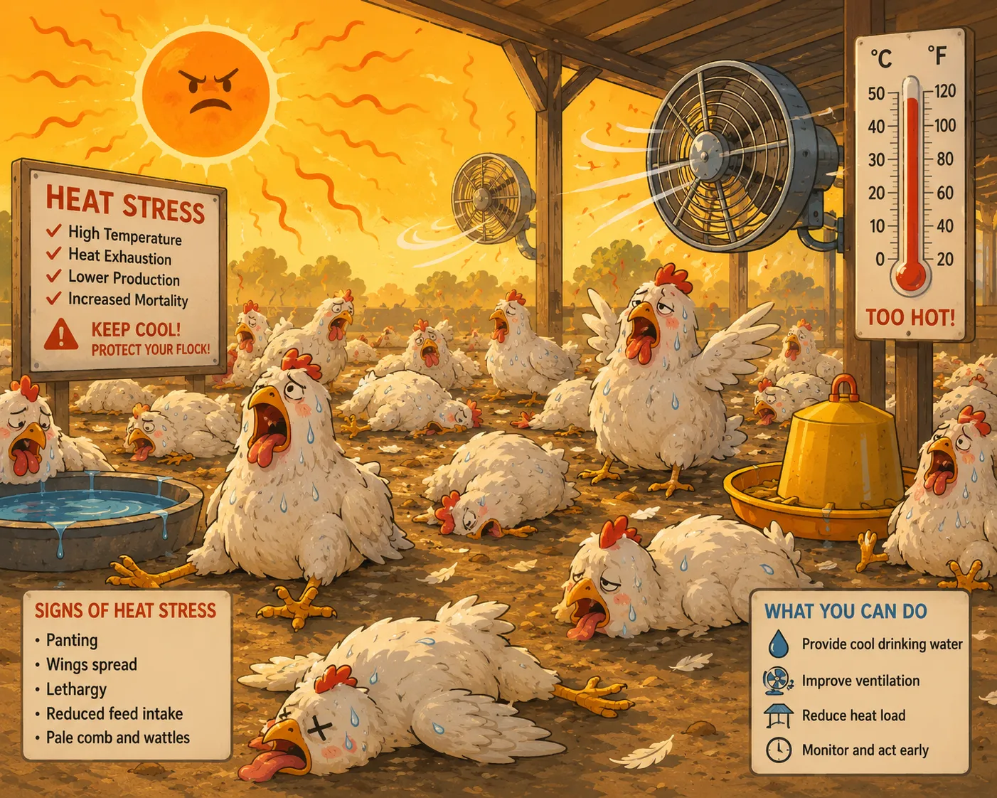 Summer Heat Stress in Poultry: Preventing Heat Stroke and Sudden Death in High-Temperature Conditions